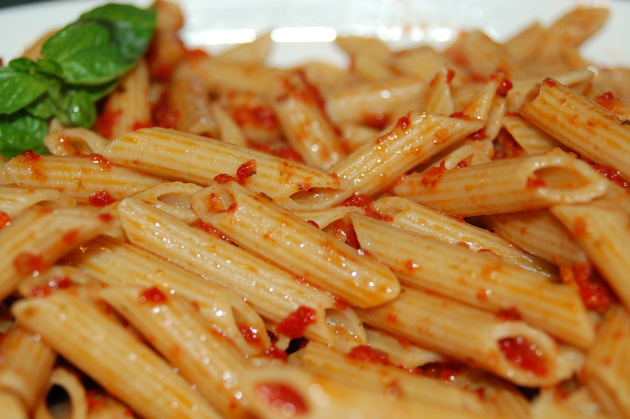 penne pesto pasta, close up