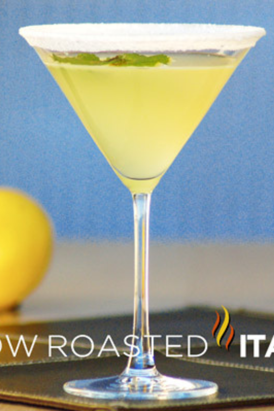 lemon drop martini in sugar rimmed glass