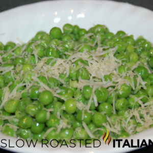 parmesan peas in white bowl