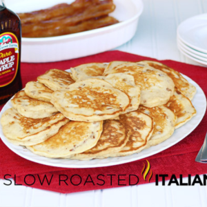 banana bread pancakes with toasted pecans on plate