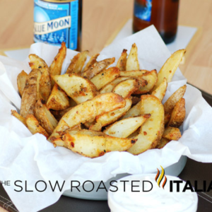 bowl of oven baked garlic potato fries