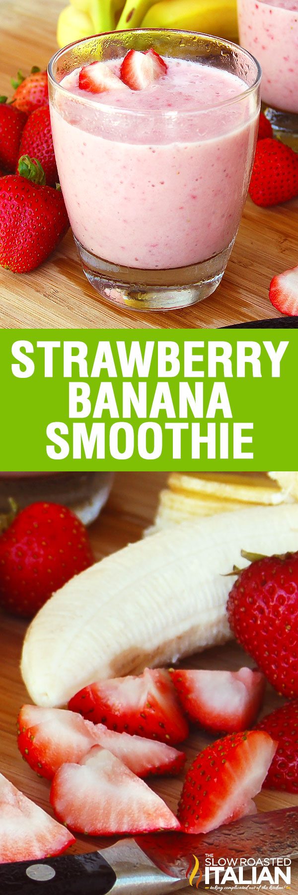 titled pinterest collage for strawberry banana smoothie recipe