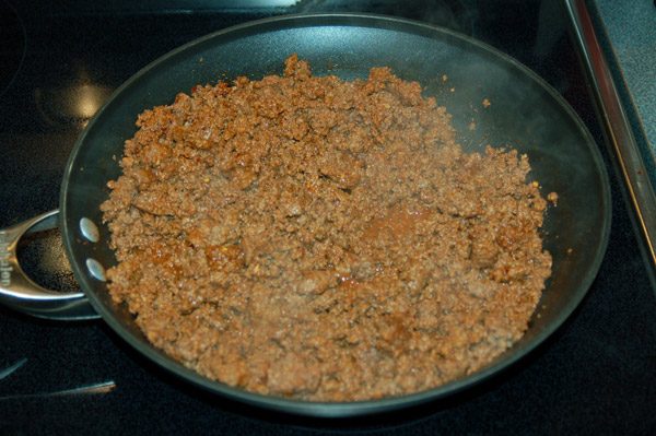 skillet of cooked taco meat for a taco bar