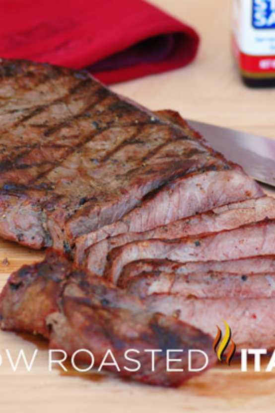 grilled london broil, cut into thin slices