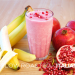 pink pomegranate banana smoothie with fresh fruit