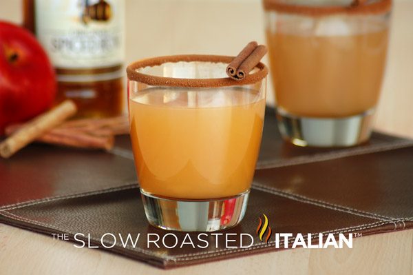 fall cocktail in a cinnamon rimmed glass
