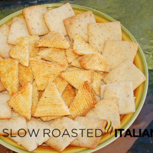 bowl of parmesan bacon crackers