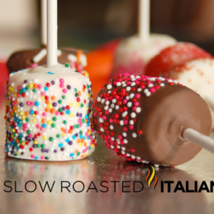 chocolate covered marshmallow pops covered in sprinkles
