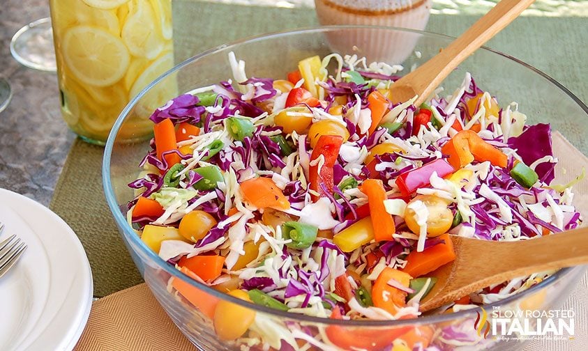 vinegar slaw in glass bowl