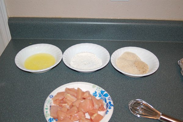 bowls of ingredients for baked chicken tenders recipe