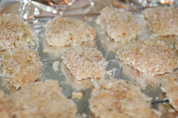 chicken fingers on baking tray