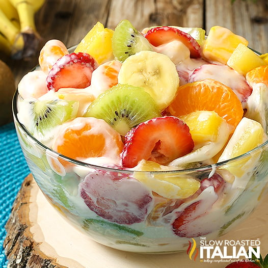 Hawaiian cheesecake salad in glass bowl