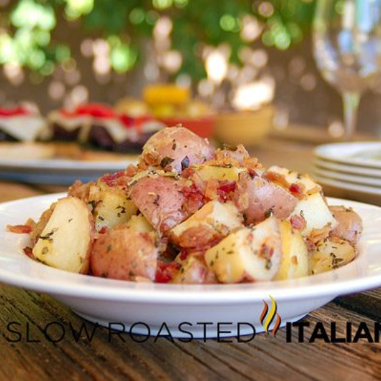 Plate of Herb Roasted Cheesy Bacon Potatoes