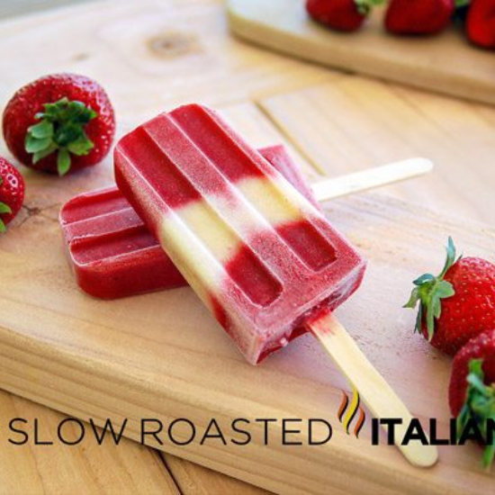 two strawberry banana popsicles