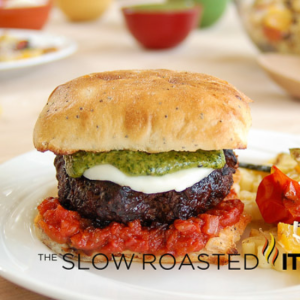 caprese burger with balsamic reduction