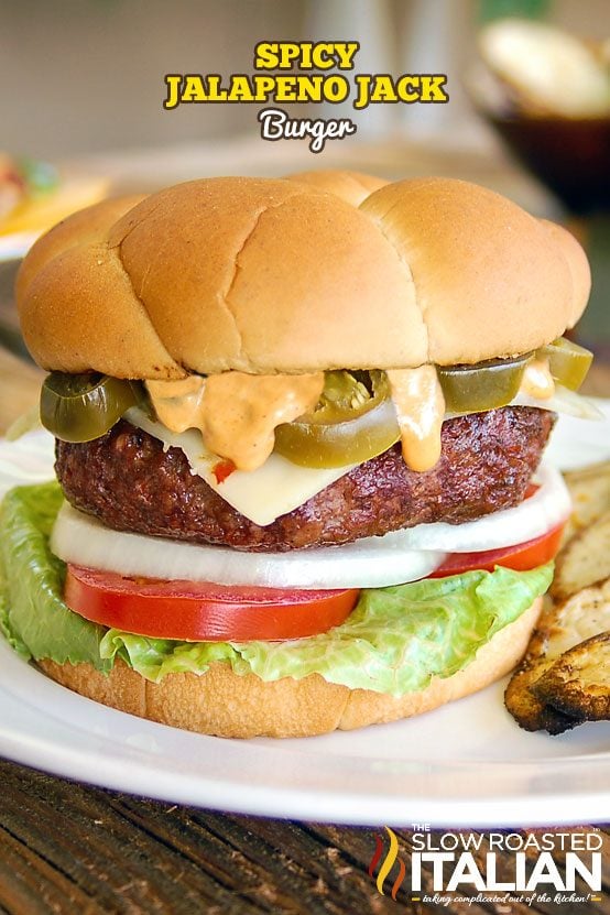 spicy jalapeno jack burger fully loaded on a plate