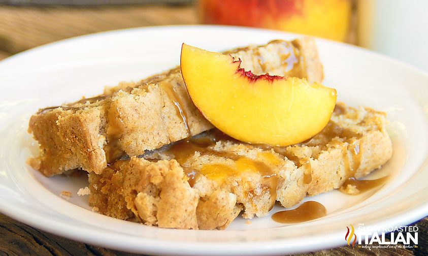 peach dessert: pound cake with cobbler topping
