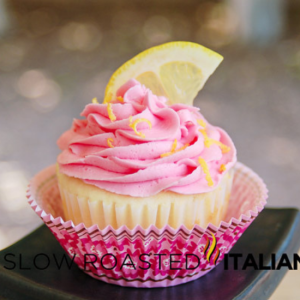 raspberry lemonade cupcake in pink wrapper