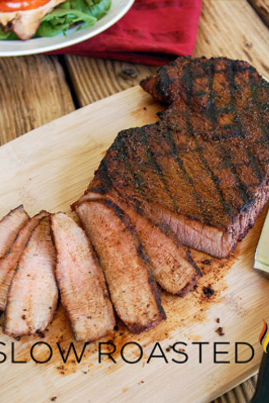 london broil steak rub on meat slices