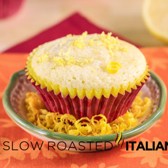 Tuscan lemon muffin in bowl with lemon zest