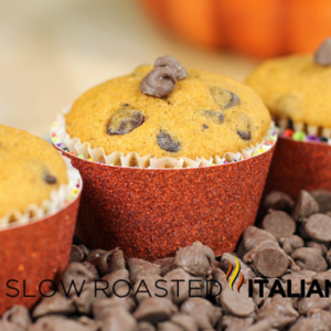 3 pumpkin muffins with chocolate chips
