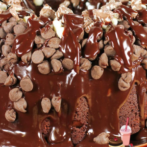 chocolate bundt cake with dripping chocolate