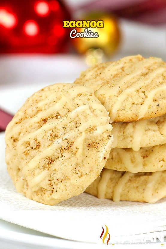 eggnog cookies stacked on a plate