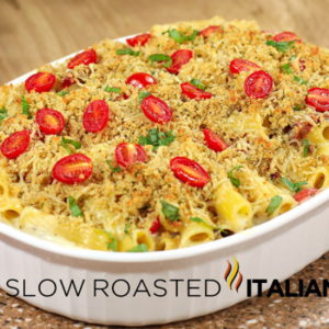 Italian pasta bake in casserole dish