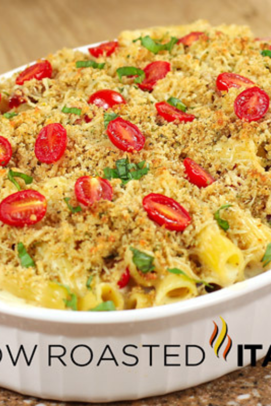 Italian pasta bake in casserole dish