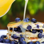 creamy lemon syrup on pancakes