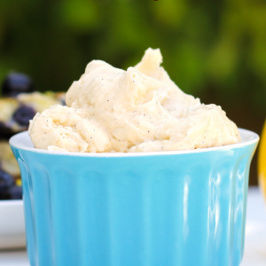 vanilla bean whipped honey butter in a bowl