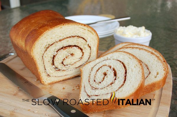 slices of homemade cinnamon swirl bread