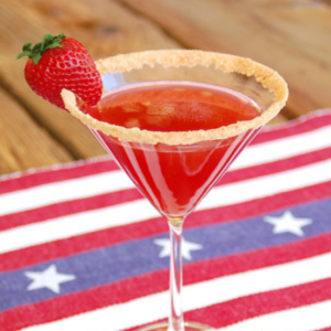 strawberry shortcake martini in a glass