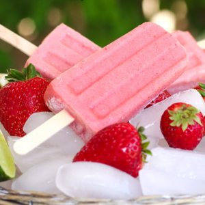 two strawberry lime popsicles