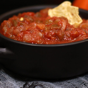 boozy bloody Mary salsa in a bowl