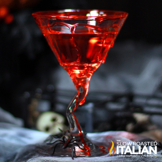 the vampires kiss martini in a creepy glass