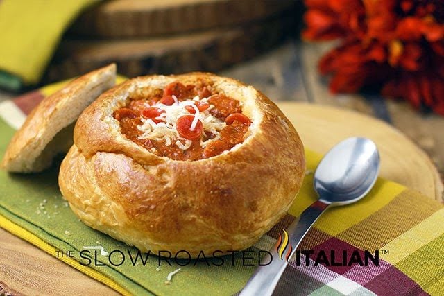 pepperoni pizza bread bowl soup