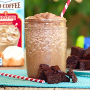 glass of brownies and cream iced coffee shake