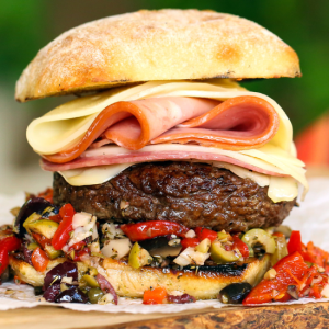 mouthwatering muffaletta cheeseburger