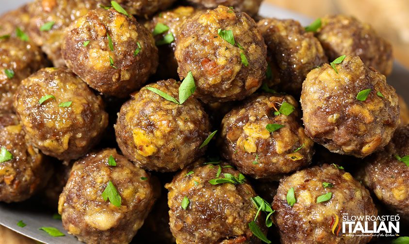 spicy ground beef balls on platter