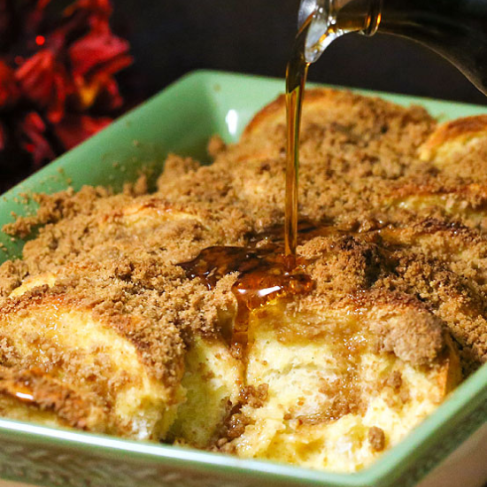 gingerbread french toast in casserole dish