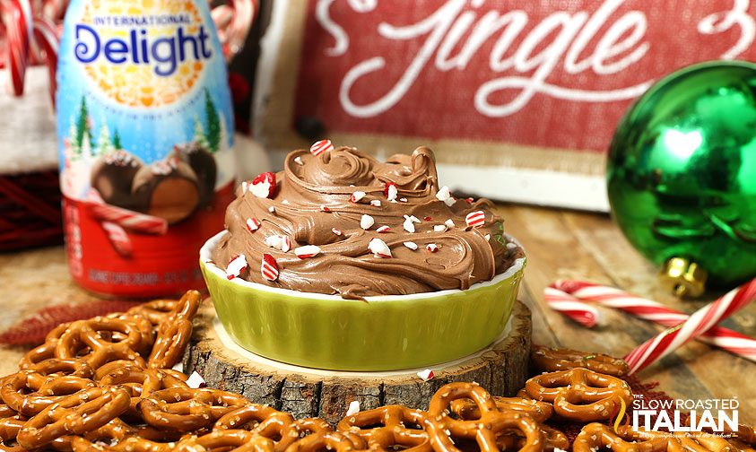 chocolate peppermint truffle dip in bowl