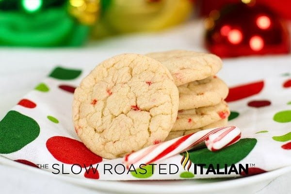 candy cane crinkle cookies on platter