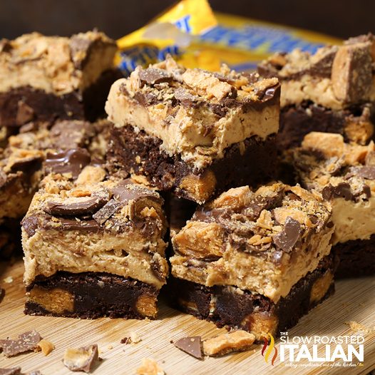 Five slices of Butterfinger brownies