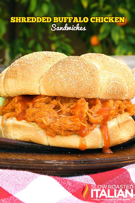 Easy Shredded Buffalo Chicken Sandwiches