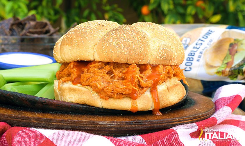 pulled buffalo chicken on bun