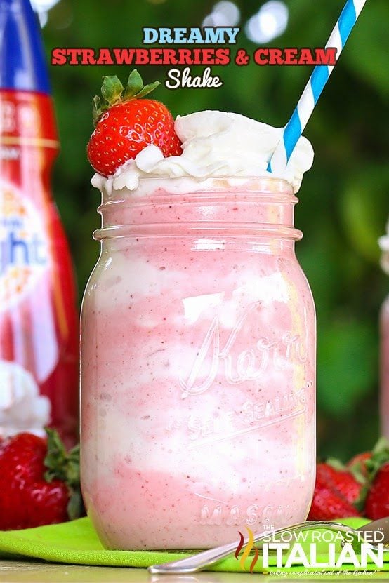 strawberry milkshake in tall glass