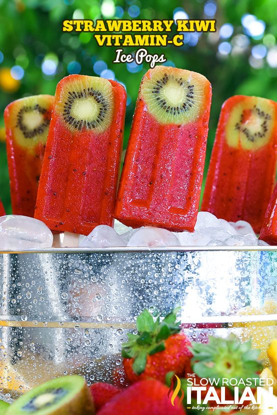 titled collage for strawberry kiwi popsicle recipe