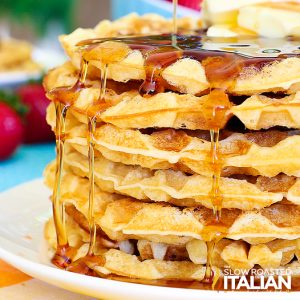 stack of light and fluffy buttermilk waffles