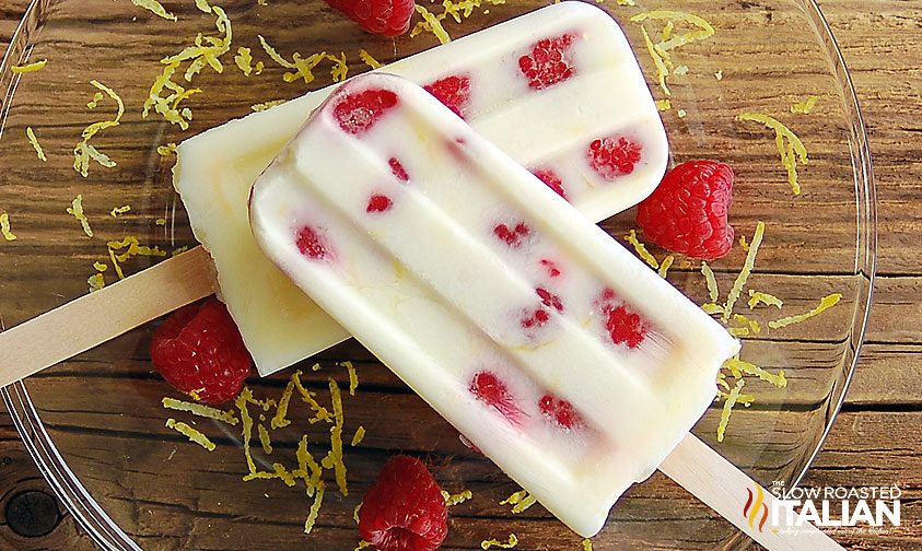 raspberry lemonade frozen yogurt on a stick